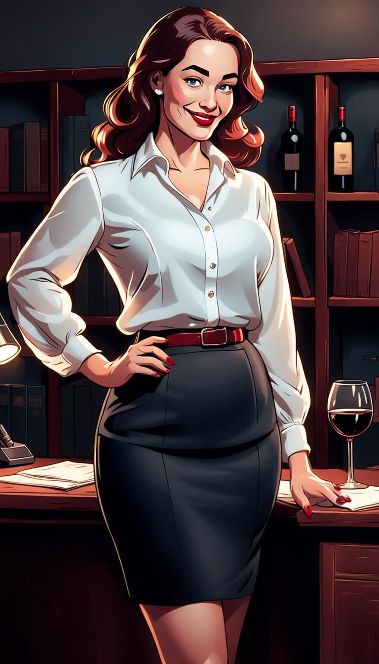 Secretary at Office Party in Mignola Comic Style