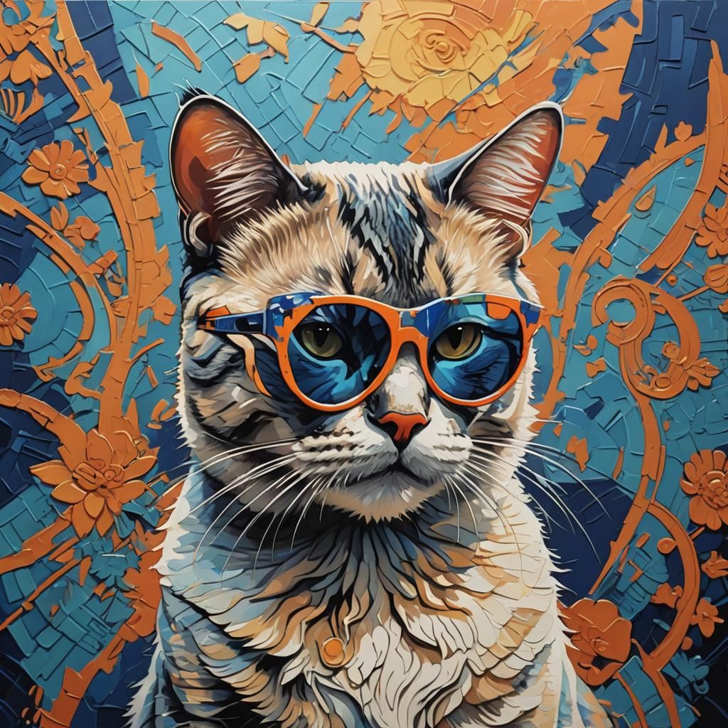 Pop Art Guru Cat Portrait in Fauvist Style