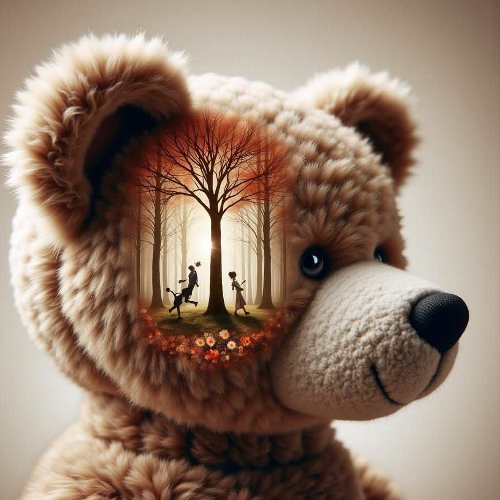 Vintage Stuffed Bear with Double Exposure Effect
