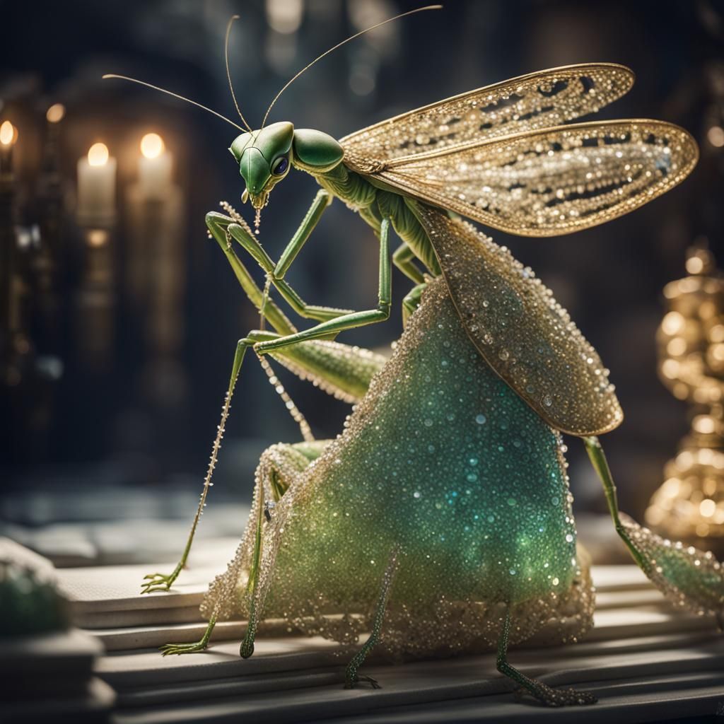 Praying Mantis in Crystal Gown: 1940s Fashion Photo