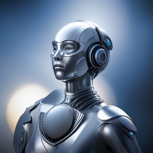 Elegant Neon Techno-Magic Robot in Detailed Matte Painting