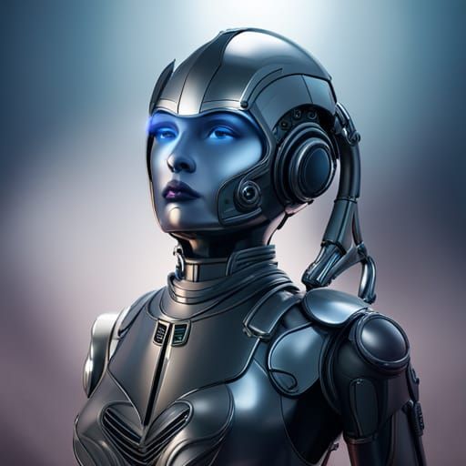 Elegant Techno-Magic Robot Portrait in Neon Lighting