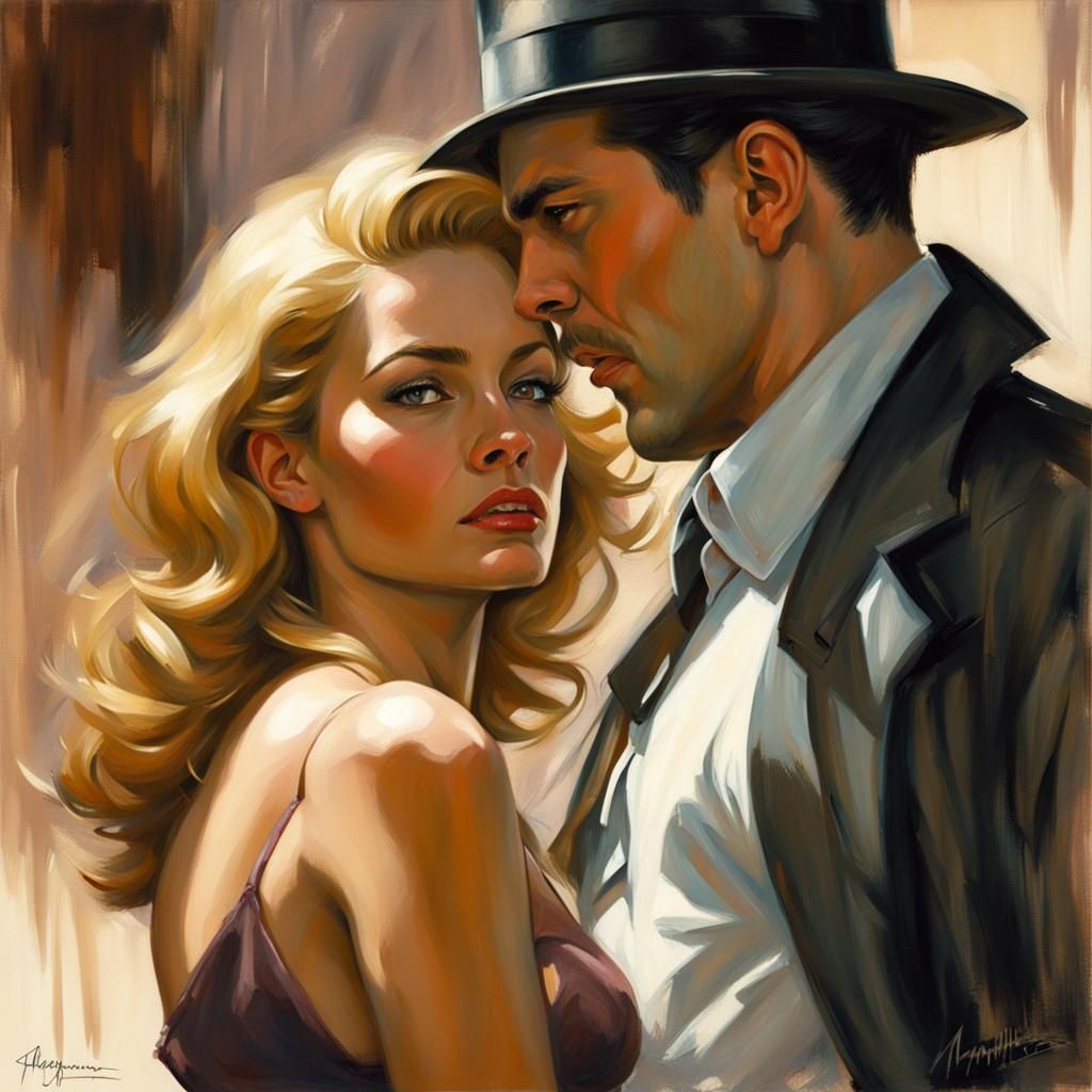 Femme Fatale Seduces Detective: Golden Age Pulp Art