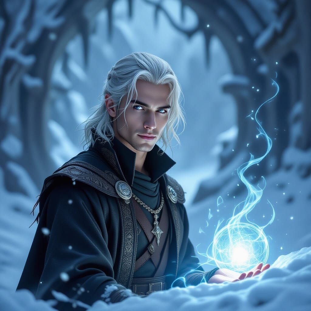 Mystic Man with Violet Eyes and Flowing Robes