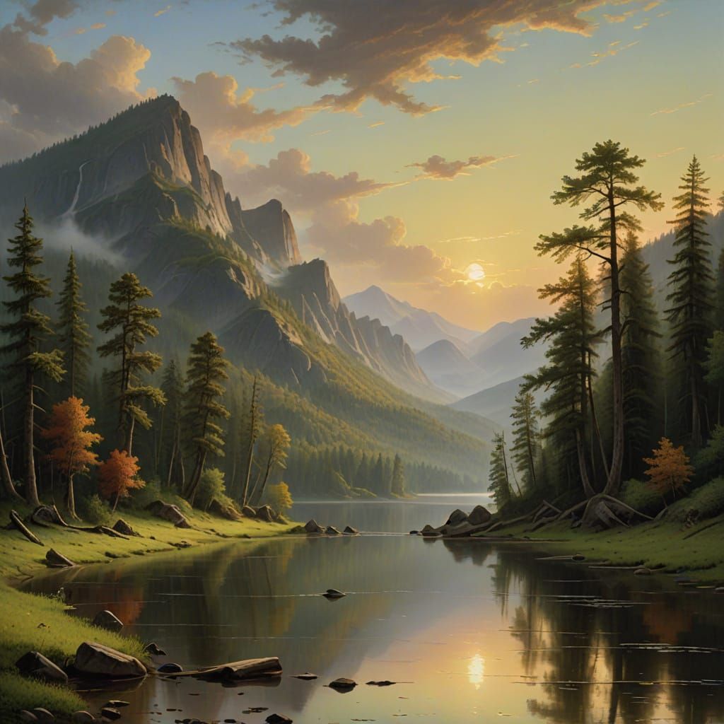 Twilight Lake: Hudson River School Landscape