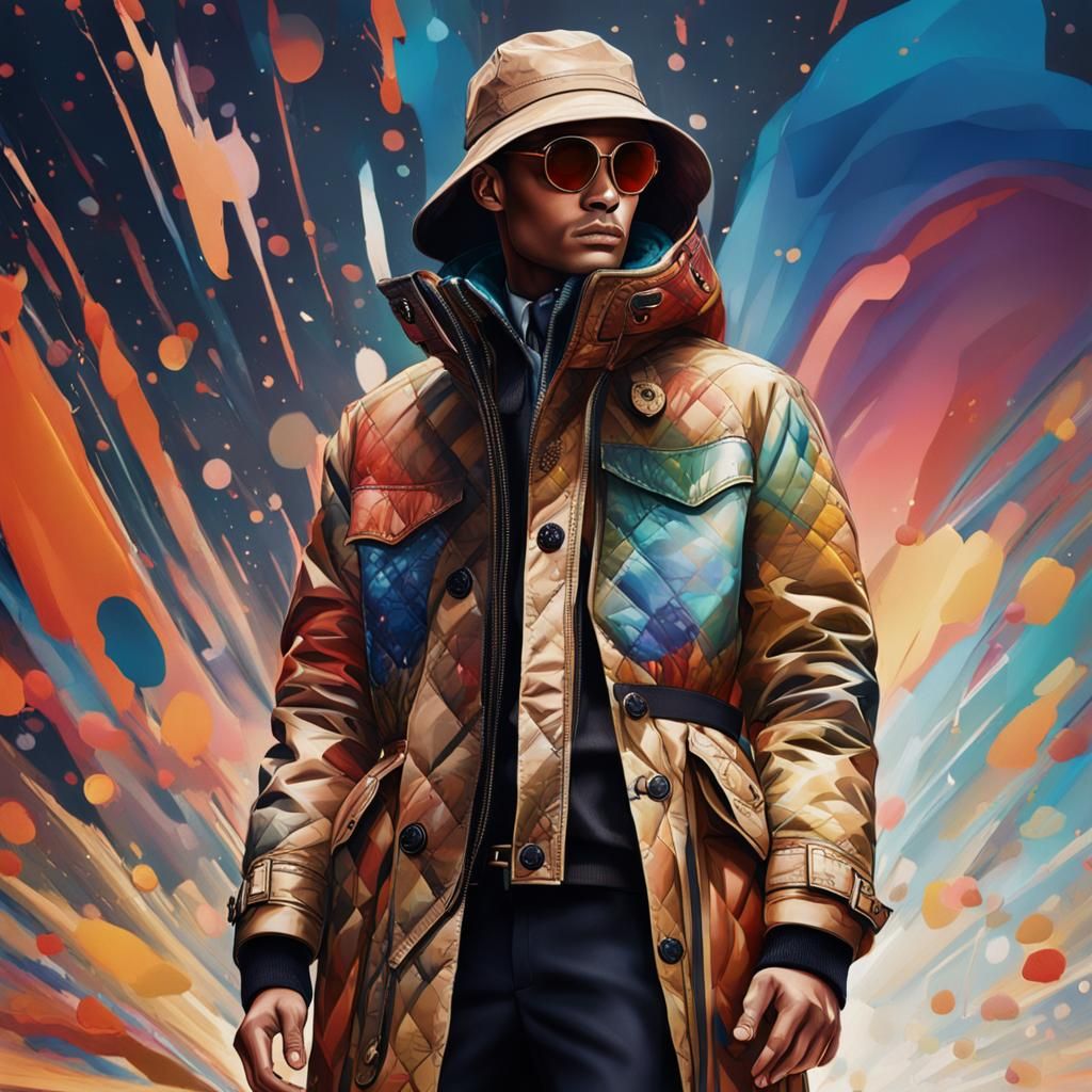 Explorer in Burberry: Hyperrealistic Splash Art Concept