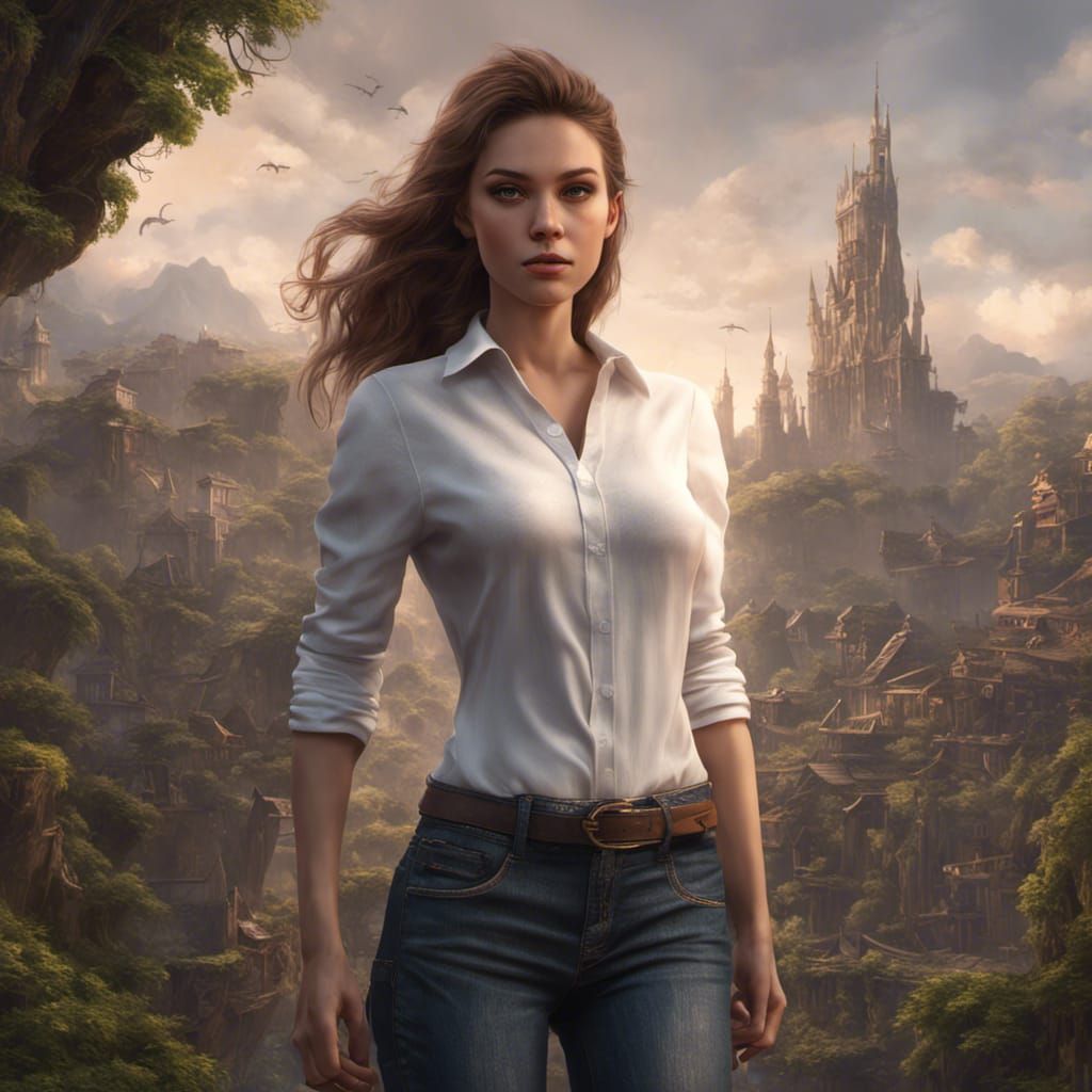 Beautiful Girl in White Shirt: Fantasy Concept Art