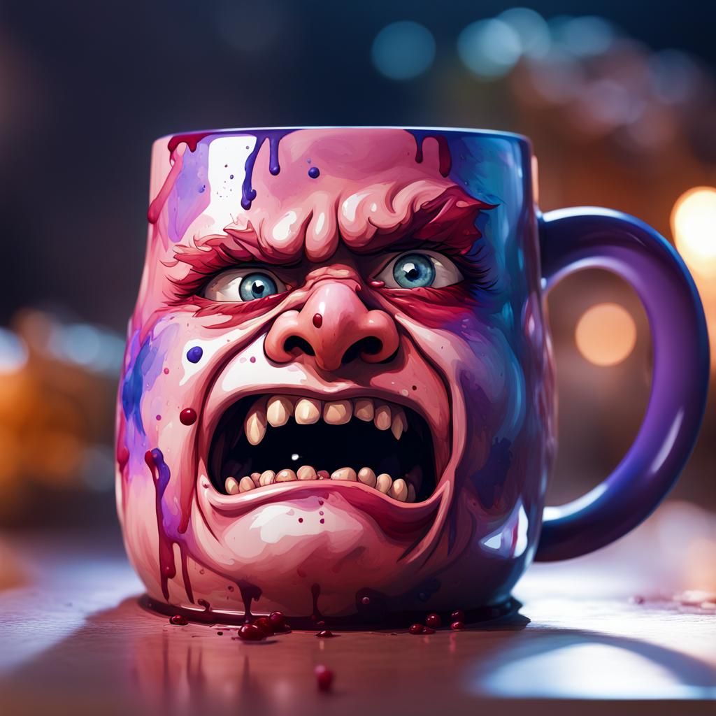 Confused Killer Mug in Gouache Watercolor Style