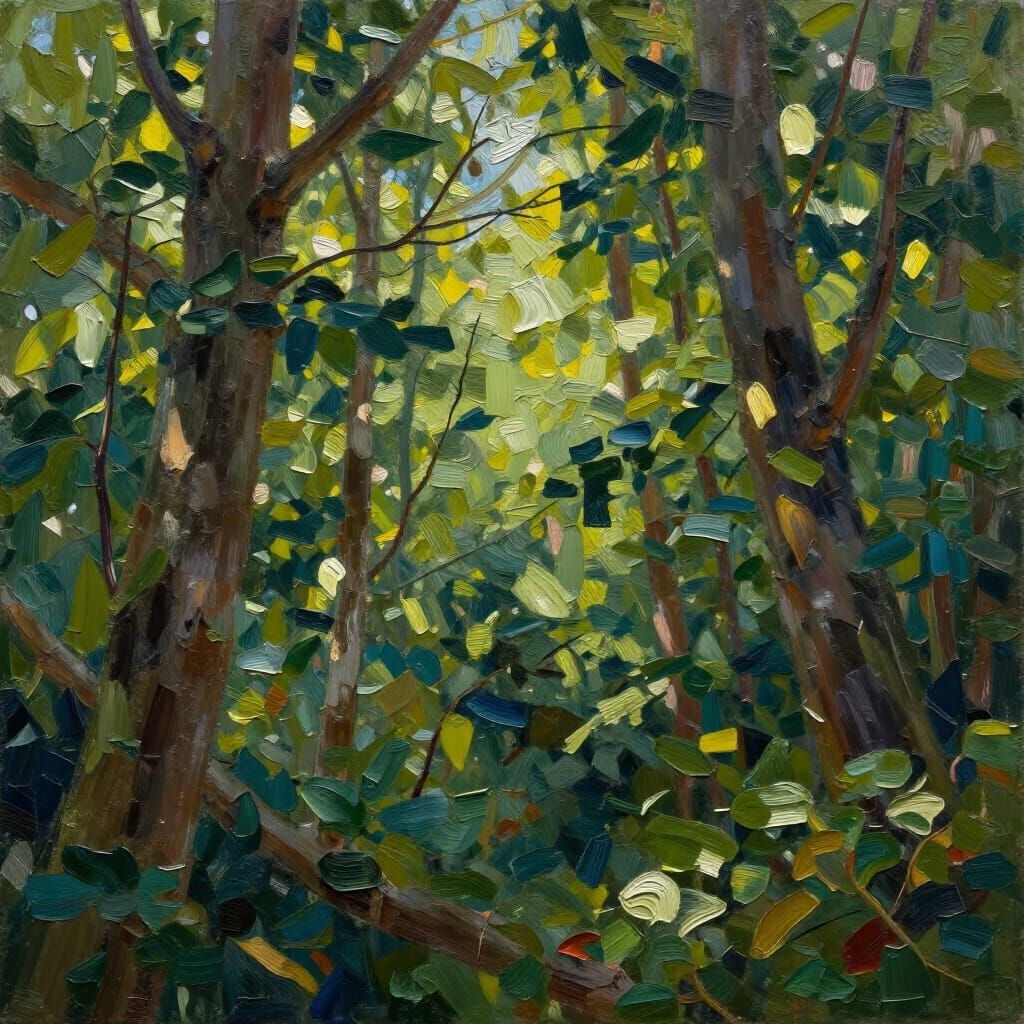 Ancient Forest Canopy in Thick Impasto Strokes