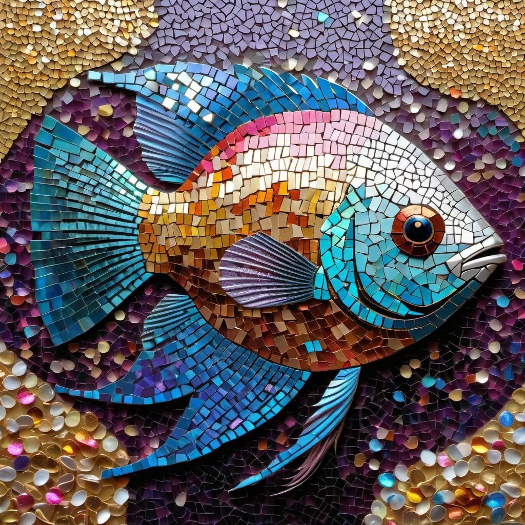 Metallic Confetti Mosaic of a Gourami Fish
