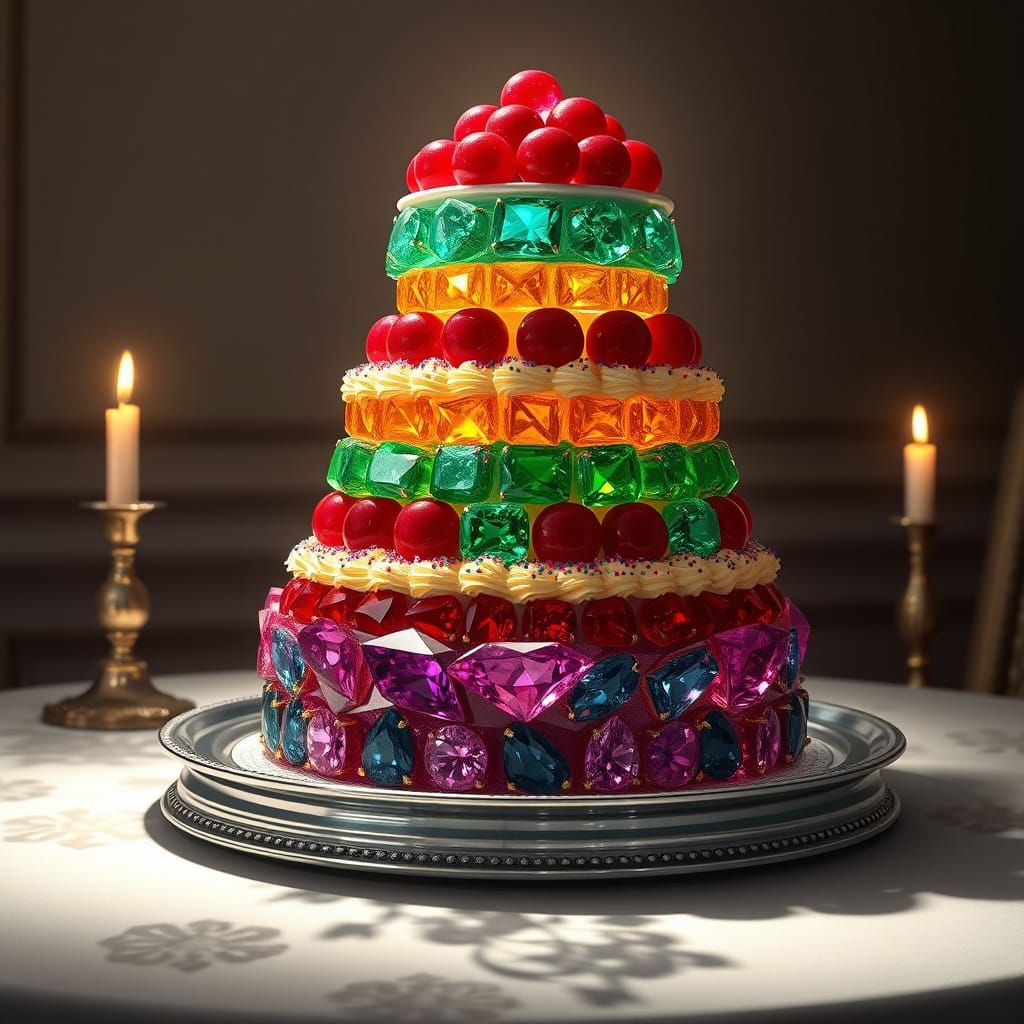 Gemstone Layer Cake in Hyperrealistic Style