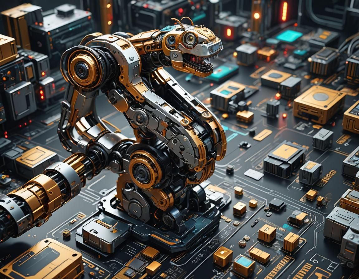 Robot Arm Assembling Code Blocks in Digital Art