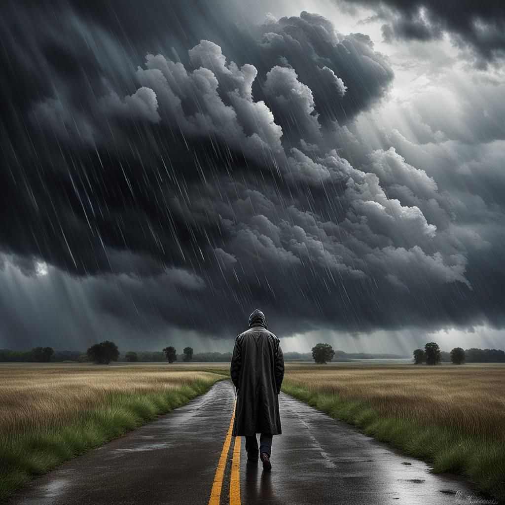 Sinister Rainy Scene in Baroque Style