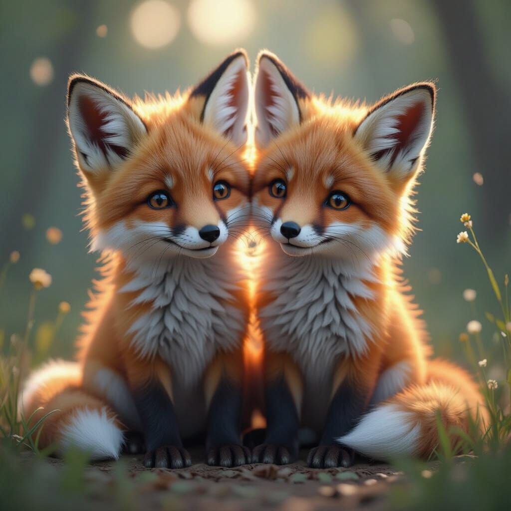 Detailed Baby Foxes in Dreamlike Lighting