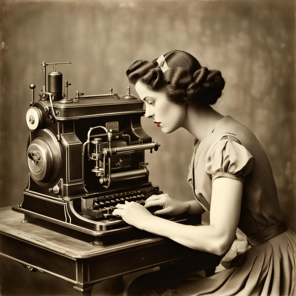 Woman with Vintage Typewriter Portrait