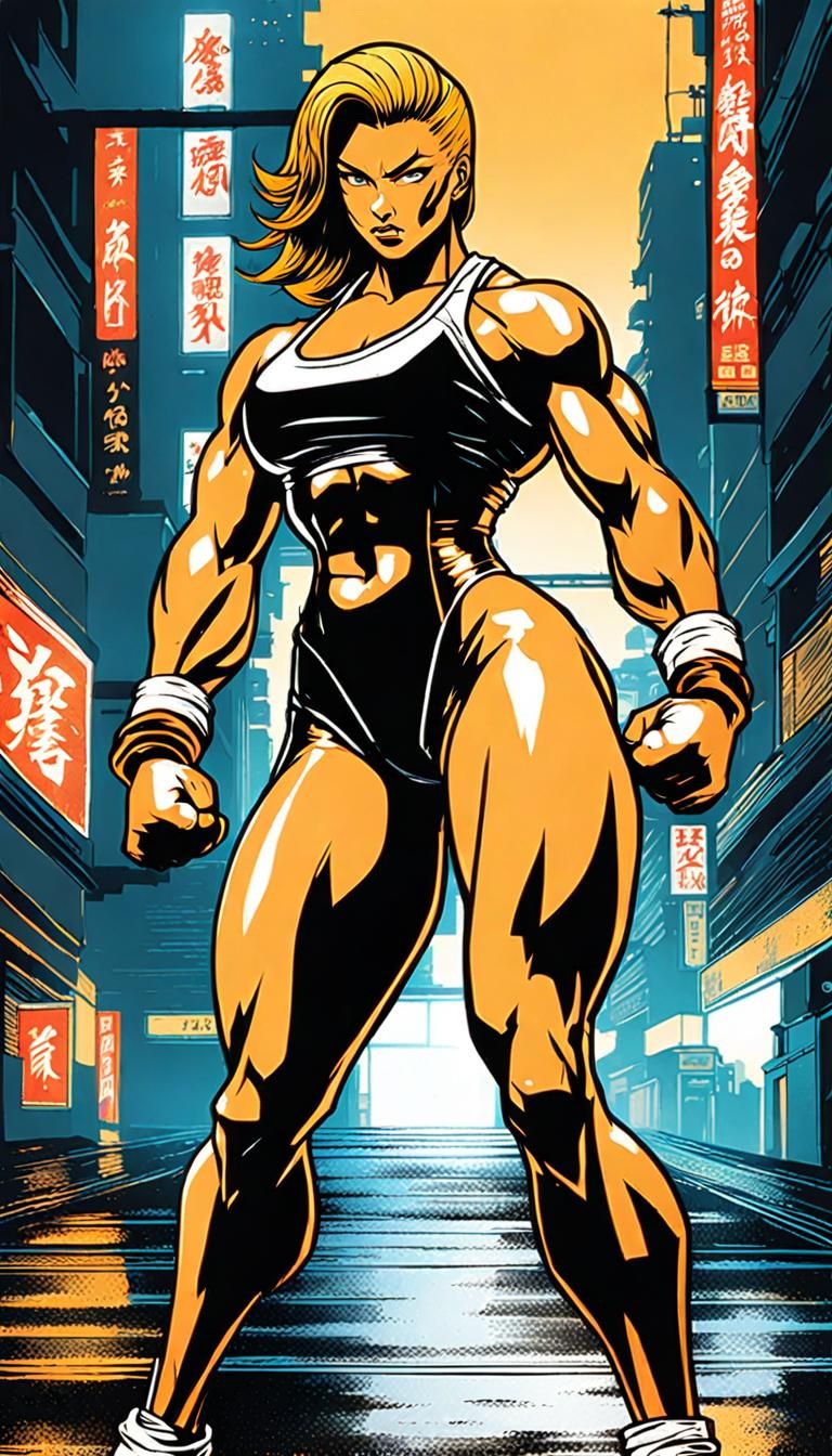 Female Bodybuilder as Streets of Rage Character in Ukiyo-e S...