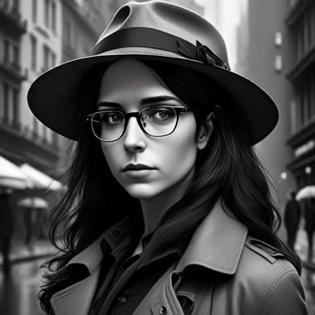 Film Noir Portrait of Woman in Rain