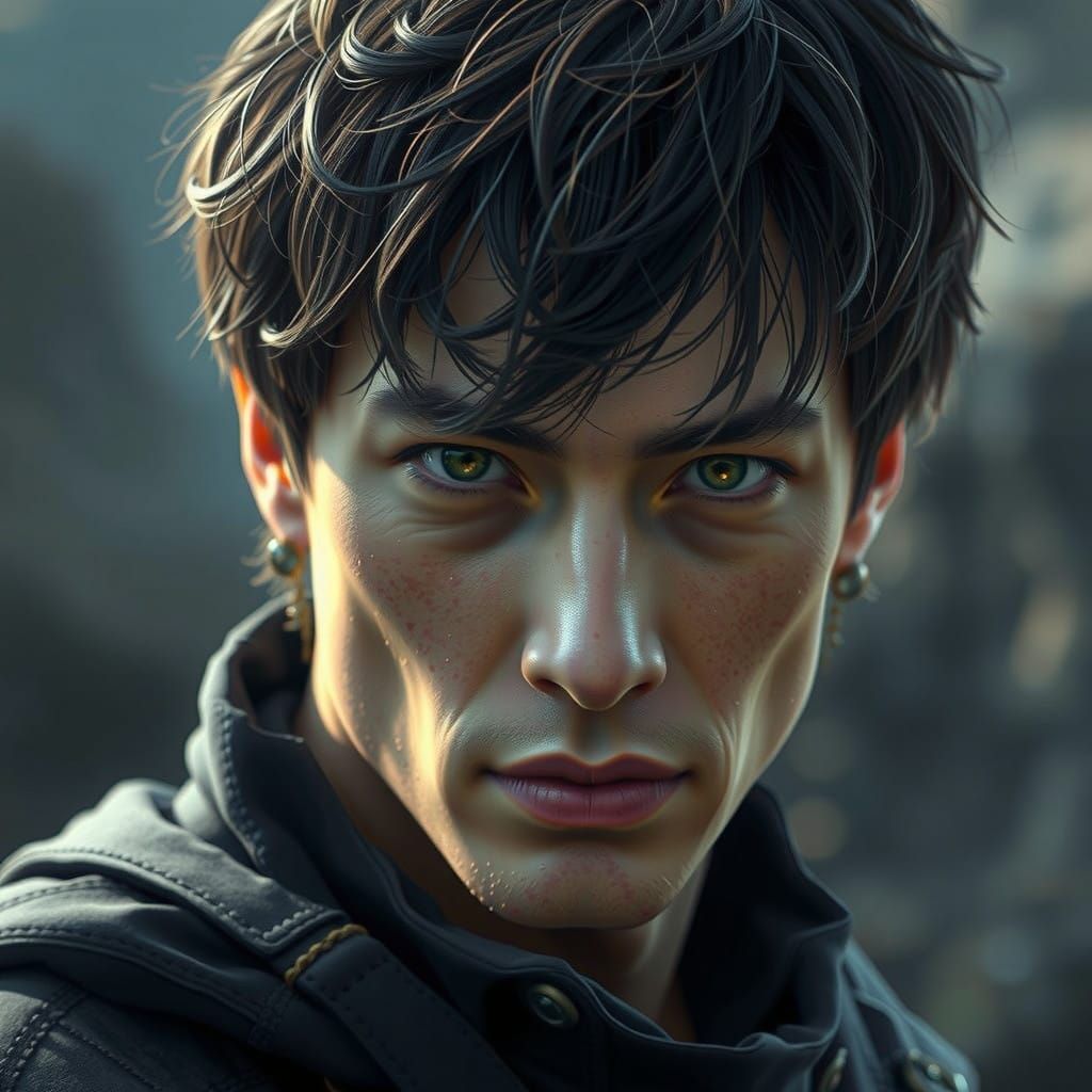 Mysterious Figure with Dark Hair and Brown Eyes