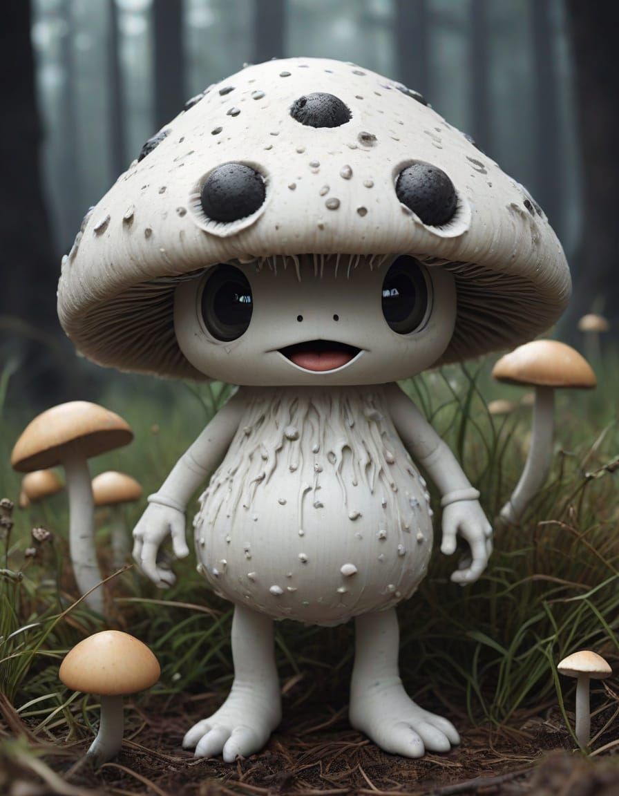 Anime Mushroom Monster in Noir Manga Style