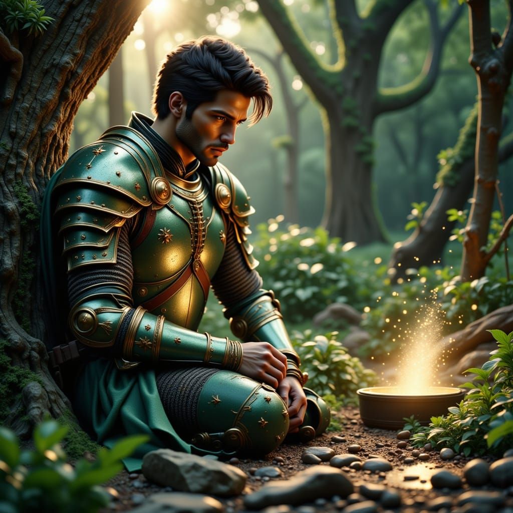 Celestial Knight in Art Nouveau Style