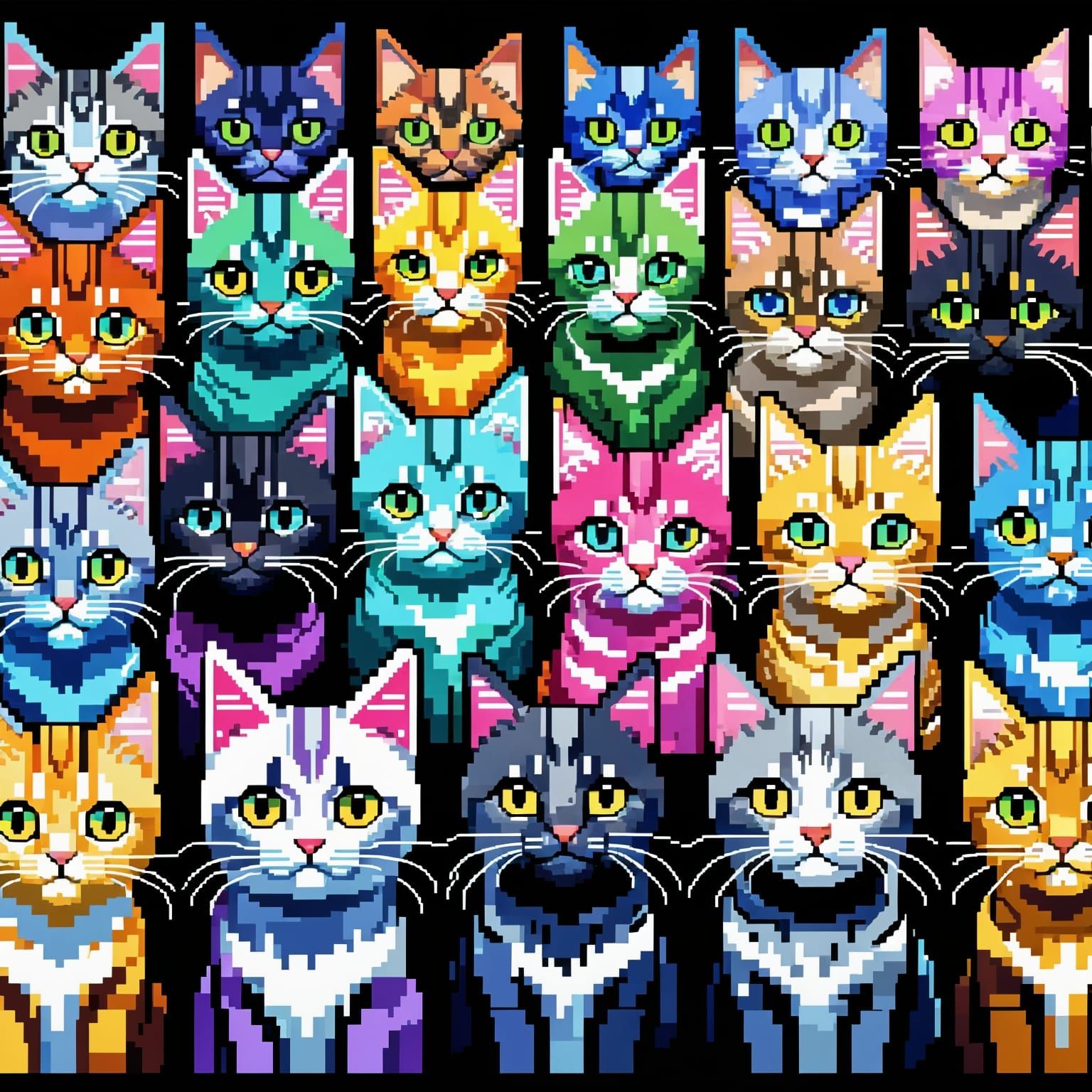 Intricate Pixel Cats in Pixel Art Style