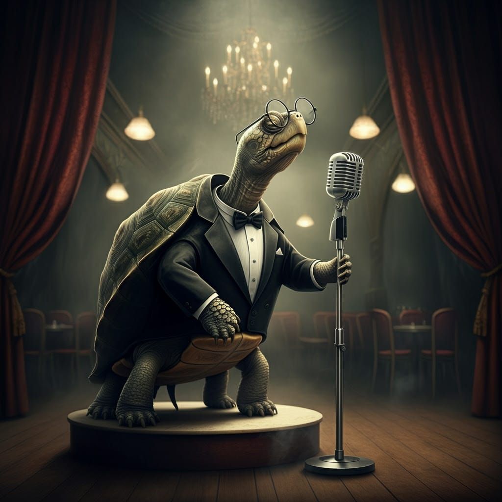 Turtle Jazz Singer in Dark Whimsical Style