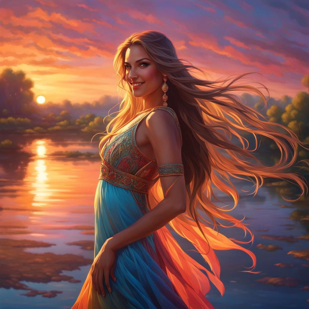 Sunset River Dancer: Hyperdetailed Portrait