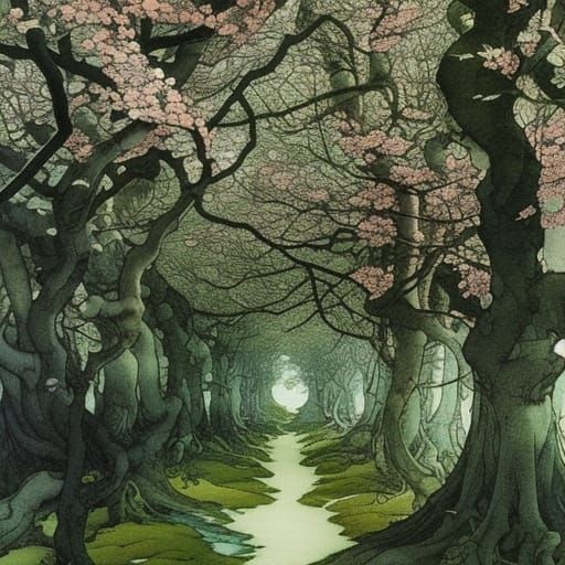 Cherry Blossom Woodland Clearing in Fantasycore Style