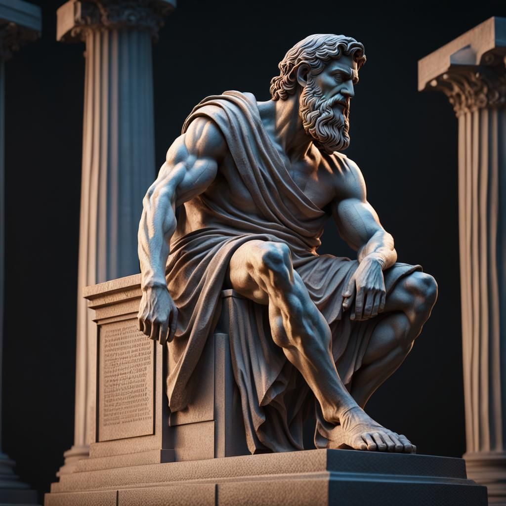 Muscular Greek Philosopher Statue in Hyperrealistic Style