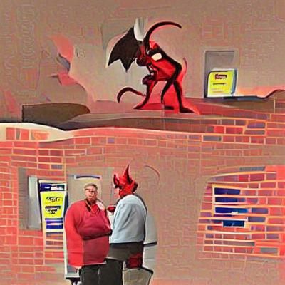 Devil Argues With Suspicious Man: Digital Art
