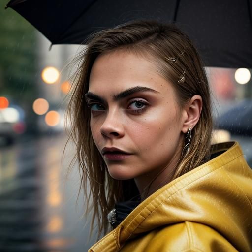 Hyperrealistic Grunge Portrait of Woman with Umbrella