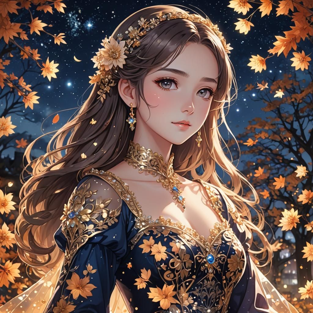 Anime Style Princess Portrait with Floral Jewelry