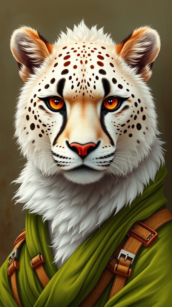 Stylized White Cheetah Portrait in Hyper-Realistic Art