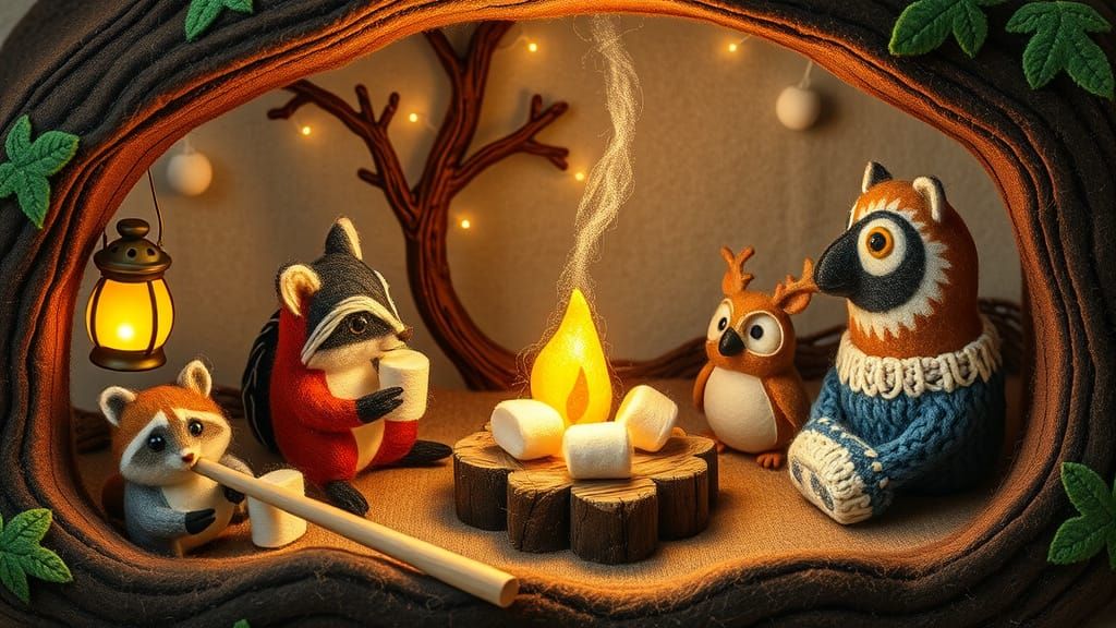 Felted Forest Critters' Cozy Treehouse Sleepover