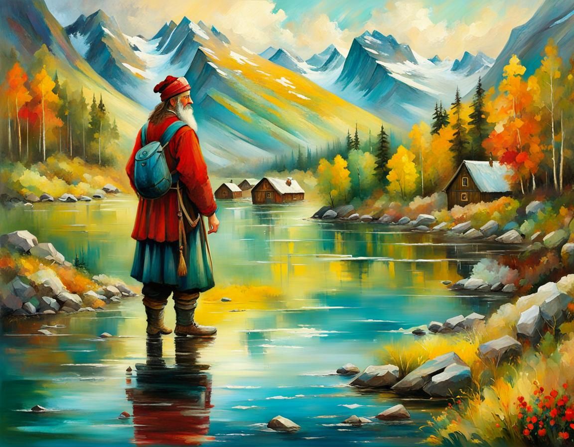 Nostalgic Norway Peasant in Oil Paint Collage