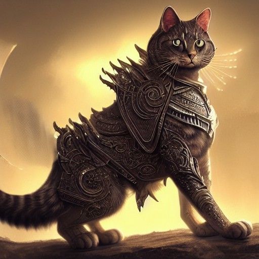 Fierce Armored Cat in Detailed Fantasy Art