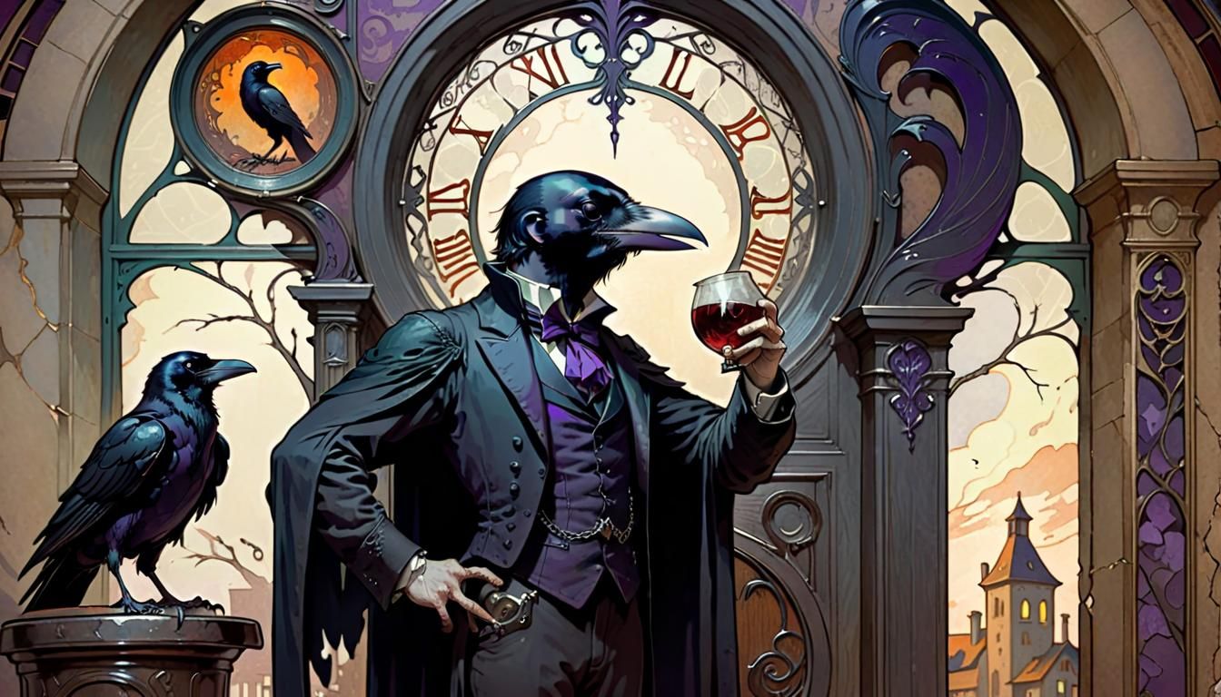 Raven in Art Nouveau House of Usher