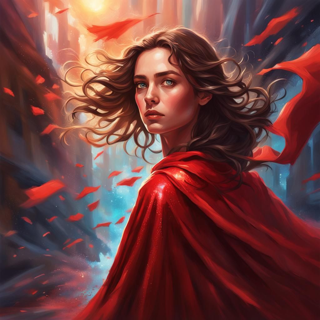 Brunette Girl with Red Cape Using Magic