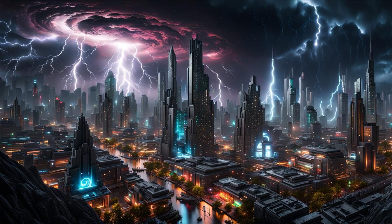 Stormy Alien City Lights in Sci-Fi Art