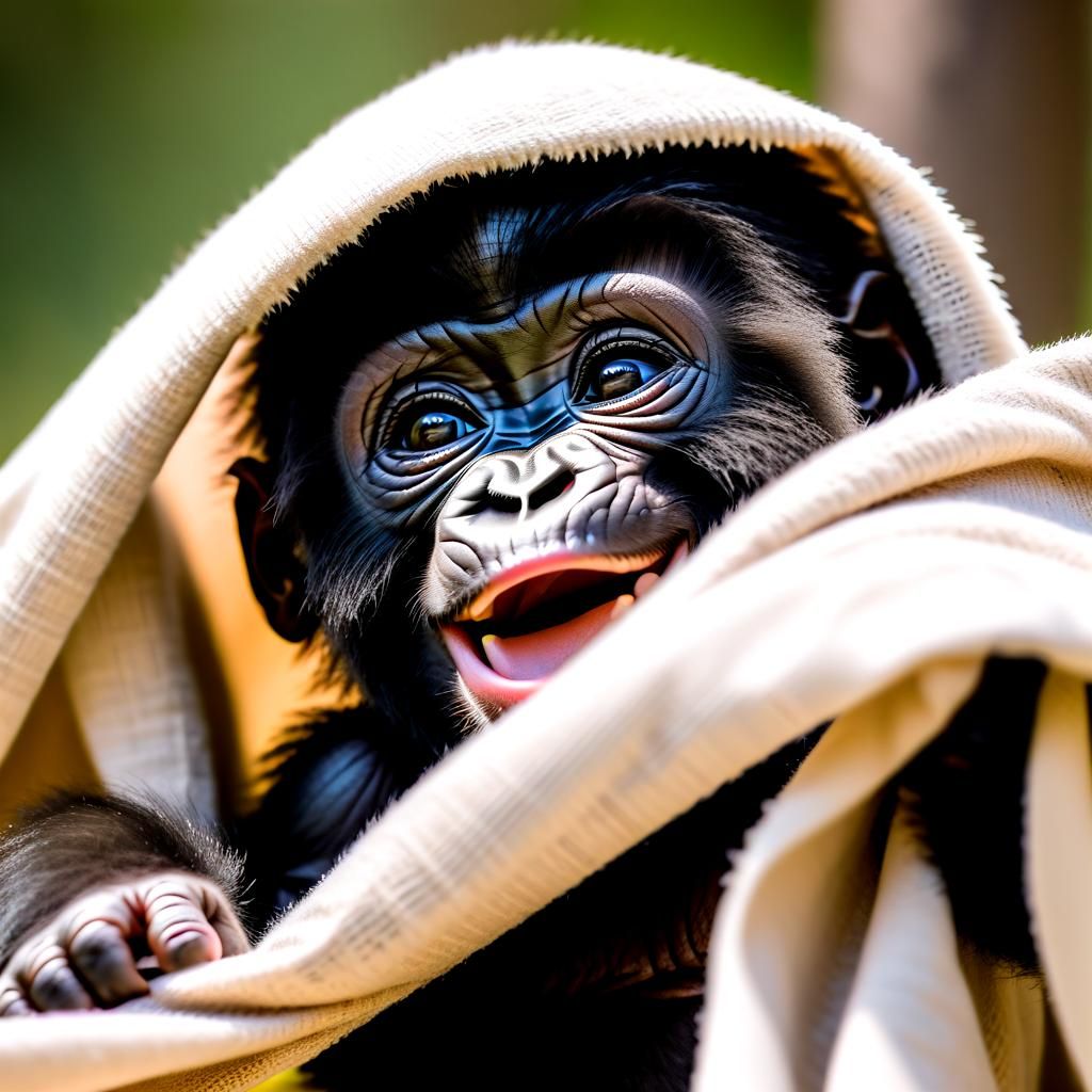 Laughing Baby Gorilla Playing Peek-a-Boo
