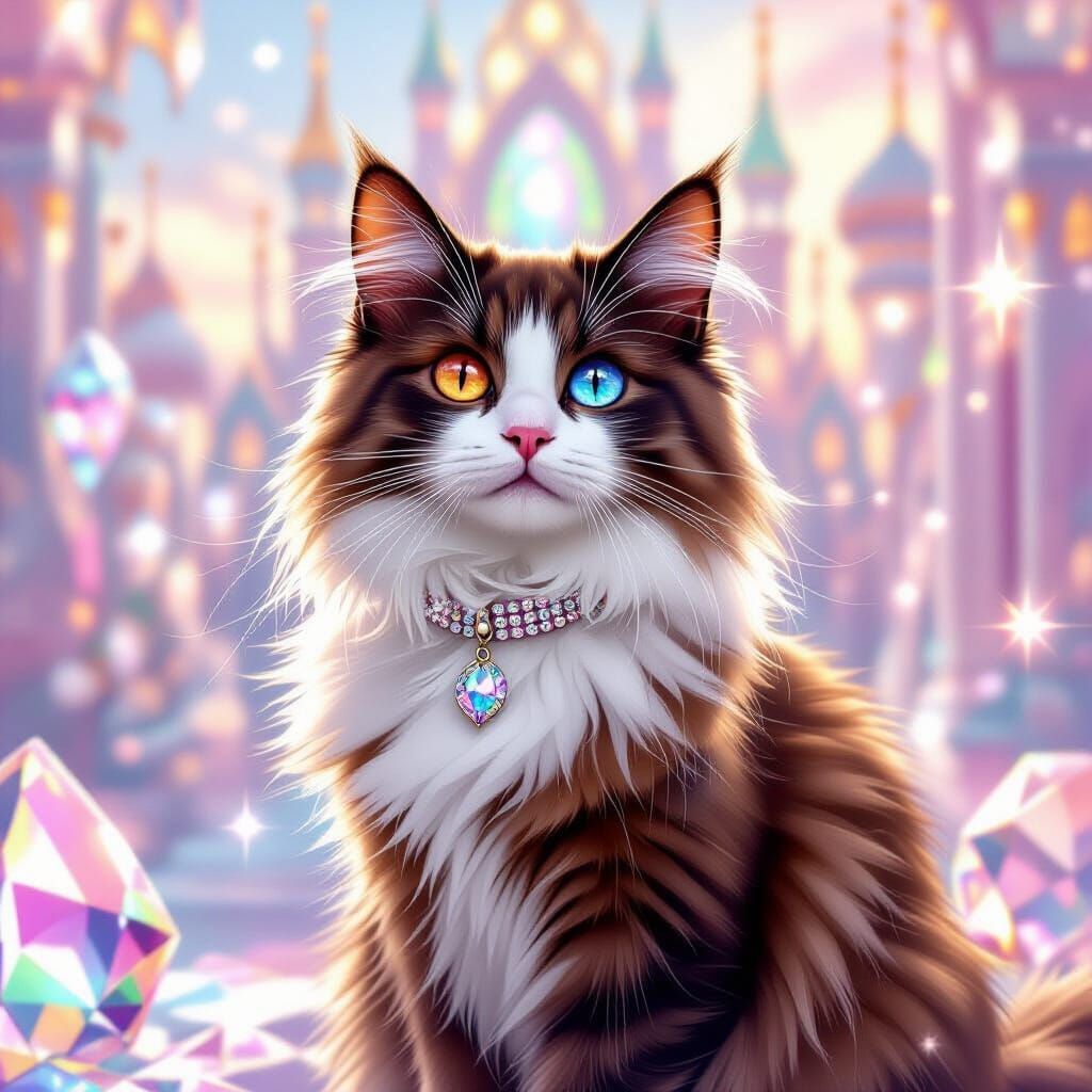 Elegant Cat Before Crystal Palace in Photorealistic Style