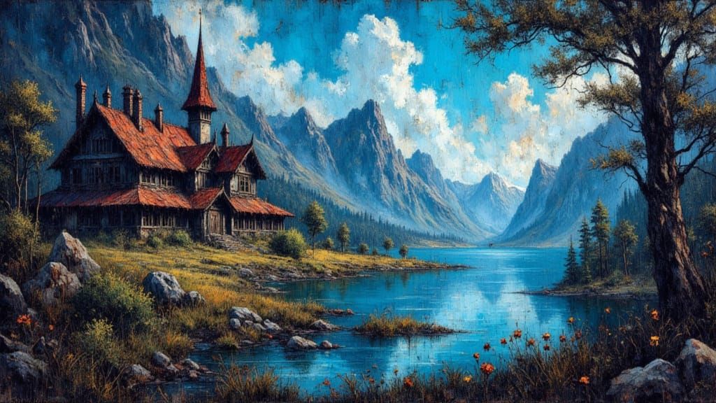 Elven Village Mirrored on Mountain Lake