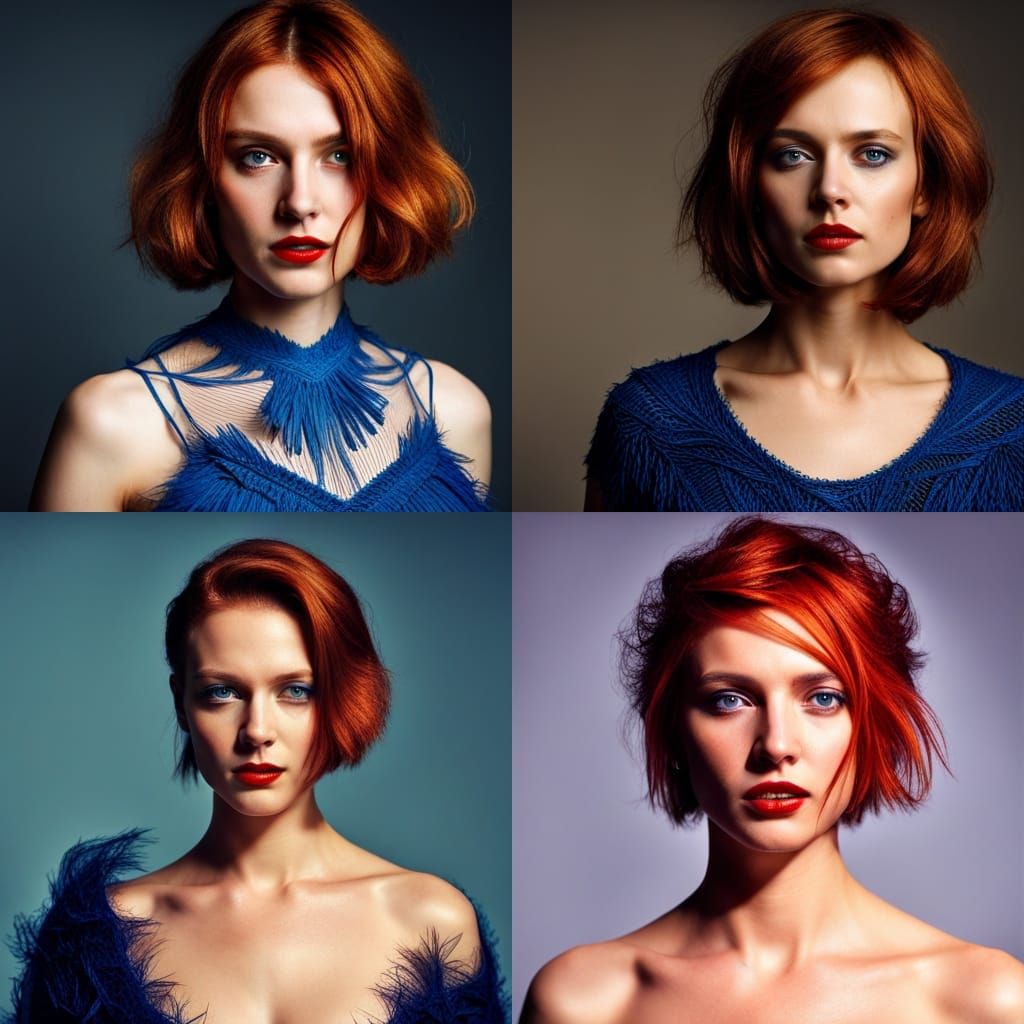 Red Haired Woman in Blue Top: 3D Digital Portrait