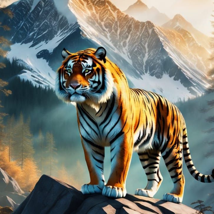 Majestic Tiger in Golden Mountain Forest