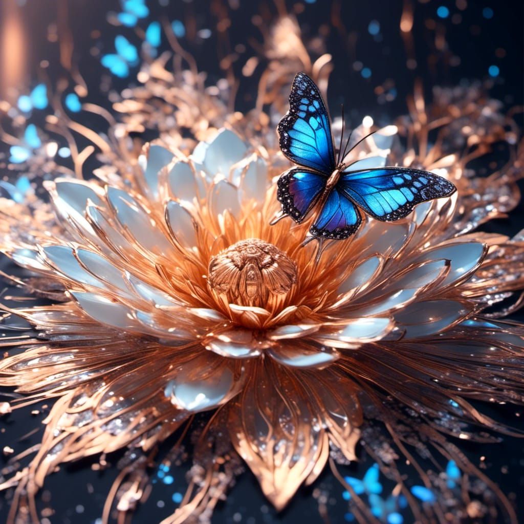 Radiant Flower with Butterfly in Unreal Engine Style