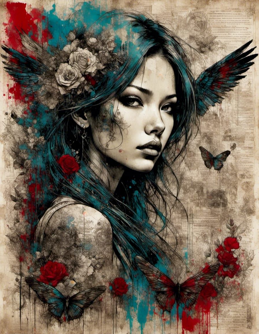 Wings and Anchor in Grunge Poster Style