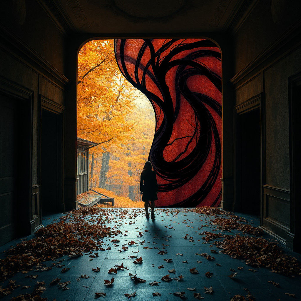 Escher-Like Corridor Beside Autumnal Forest