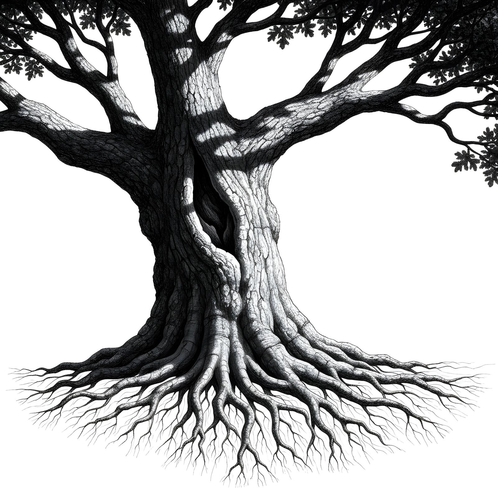 Detailed Graphite Drawing of Ancient Oak Tree