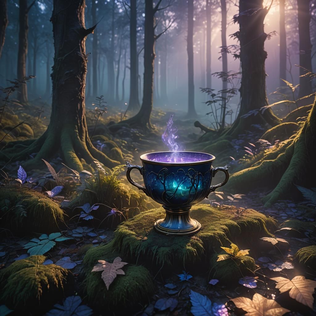 Mystical Forest Cup on Glowing Pedestal