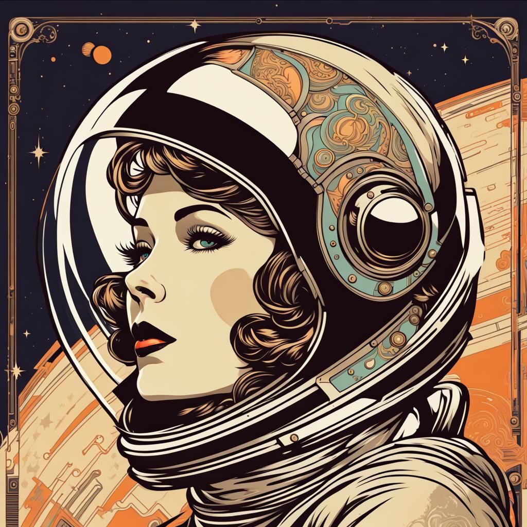 Elegant Space Helmet Portrait in Art Deco Style